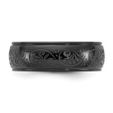 Chisel Stainless Steel Polished Black IP-plated Etched Design Ridged Edge 7.5mm Band - SR-78802F50-6758