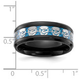 Chisel Stainless Steel Polished Black IP-plated Skulls with Blue Carbon Fiber Inlay 8mm Band - SR-687F7179-7260