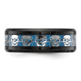Chisel Stainless Steel Polished Black IP-plated Skulls with Blue Carbon Fiber Inlay 8mm Band - SR-9AFDCF2B-7432