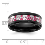 Chisel Stainless Steel Polished Black IP-plated Skulls with Pink Carbon Fiber Inlay 8mm Band - SR-74ACDE42-3315