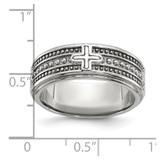 Chisel Stainless Steel Polished Cross 7.7mm Grooved and Beaded Band - SR-02A31EBC-1017