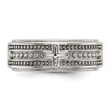 Chisel Stainless Steel Polished Cross 7.7mm Grooved and Beaded Band - SR-5C3F5F64-6475