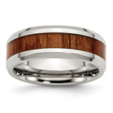 Chisel Stainless Steel Polished Red/Orange Koa Wood Enameled 8mm Band - SR-50256B09-2542