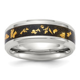 Chisel Stainless Steel Polished with Black and Gold Foil Inlay 8mm Band - SR-7BE3CEB0-4450