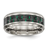 Chisel Stainless Steel Polished with Black and Green Carbon Fiber Inlay 8mm Band - SR-D8EFDD4D-1981