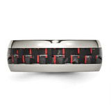 Chisel Stainless Steel Polished with Black and Red Carbon Fiber Inlay 8mm Band - SR-B2F15E33-2175