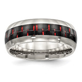 Chisel Stainless Steel Polished with Black and Red Carbon Fiber Inlay 8mm Band - SR-BA7FAFF0-6686