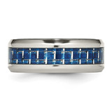 Chisel Stainless Steel Polished with Blue Carbon Fiber Inlay 8mm Beveled Edge Band - SR-9322D287-6888