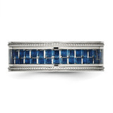Chisel Stainless Steel Polished with Blue Carbon Fiber Inlay Textured Edge 8mm Band - SR-10F21CDA-6407
