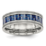 Chisel Stainless Steel Polished with Blue Carbon Fiber Inlay Textured Edge 8mm Band - SR-369D8310-9688