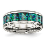 Chisel Stainless Steel Polished with Blue Imitation Opal Inlay 8mm Band - SR-39633678-2170