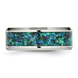 Chisel Stainless Steel Polished with Blue Imitation Opal Inlay 8mm Band - SR-8B6D35A6-2135