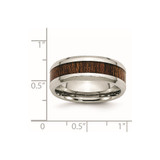 Chisel Stainless Steel Polished with Brown Koa Wood Inlay Enameled 8mm Band - SR-37E2789F-6002