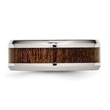 Chisel Stainless Steel Polished with Brown Koa Wood Inlay Enameled 8mm Band - SR-F5214E98-7335