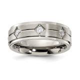 Chisel Stainless Steel Polished with Brushed Center with CZ 7.00mm Band - SR-2D089C1B-6205