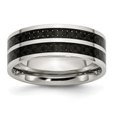 Chisel Stainless Steel Polished with Double Row Black Carbon Fiber Inlay 8mm Band - SR-7FE1F53D-4576