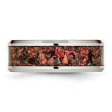 Chisel Stainless Steel Polished with Red Imitation Opal Inlay 8mm Band - SR-2ADC0F50-3631