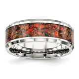Chisel Stainless Steel Polished with Red Imitation Opal Inlay 8mm Band - SR-3D0B351E-4636