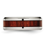 Chisel Stainless Steel Polished with Red Koa Wood Inlay Enameled 8mm Band - SR-747E5FD4-1175