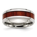 Chisel Stainless Steel Polished with Red Koa Wood Inlay Enameled 8mm Band - SR-AAA8DFD9-4505