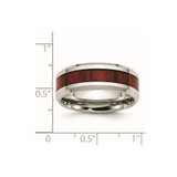 Chisel Stainless Steel Polished with Red Koa Wood Inlay Enameled 8mm Band - SR-BEA5125B-4393