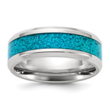 Chisel Stainless Steel Polished with Turquoise Inlay 8mm Band - SR-8860A3D7-4315