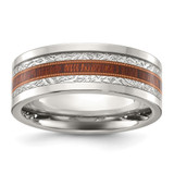 Chisel Stainless Steel Polished with Wood and Imitation Meteorite Inlay 8mm Band - SR-583A23B8-8075