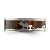 Chisel Stainless Steel Polished with Wood Inlay Deer Design 8mm Band - SR-09A67D67-9684