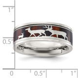 Chisel Stainless Steel Polished with Wood Inlay Deer Design 8mm Band - SR-74FE5610-3615