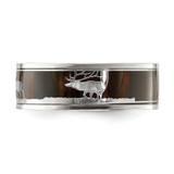 Chisel Stainless Steel Polished with Wood Inlay Deer Design 8mm Band - SR-BDA8DA85-7417