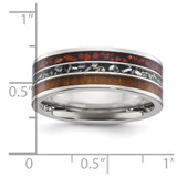 Chisel Stainless Steel Polished with Wood, Imitation Meteorite and Red Stone Inlay 8mm Band - SR-D1D08A7F-6472