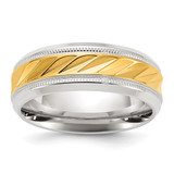 Chisel Stainless Steel Polished with Yellow IP-plated Grooved Center 8mm Band - SR-85DBA8C8-8340