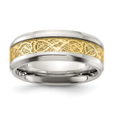 Chisel Stainless Steel Polished with Yellow IP-plated Inlay Design 8mm Band - SR-758103FF-4791