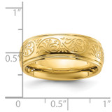 Chisel Stainless Steel Polished Yellow IP-plated Etched Design Ridged Edge 7.5mm Band - SR-7AF6C1F7-5966