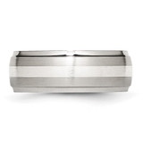 Chisel Stainless Steel Sterling Silver Inlay Brushed and Polished 8mm Ridged Edge Band - SR-B531ED77-3451