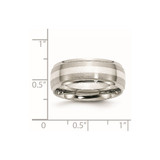 Chisel Stainless Steel Sterling Silver Inlay Brushed and Polished 8mm Ridged Edge Band - SR-B531ED77-3451