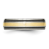 Chisel Titanium Antiqued and Brushed with 14k Gold Inlay 6mm Grooved Band - TB-D7D2CE3E-8530