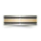 Chisel Titanium Antiqued and Brushed with 14k Gold Inlay 7mm Flat Band - TB-8E42DABE-6941