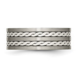 Chisel Titanium Antiqued and Brushed with Sterling Silver Braided Inlay 8mm Band - TB-133C6DF0-6556