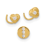 14K 22 Gauge CZ Heart, Flower, and Circle Nose Post Set
