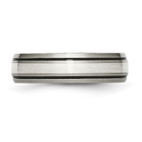 Chisel Titanium Antiqued with Brushed Center Sterling Silver Inlay 6mm Grooved Band - TB-76FA4D15-8730