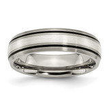 Chisel Titanium Antiqued with Brushed Center Sterling Silver Inlay 6mm Grooved Band - TB-CCE667DB-8708