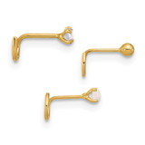 14K 22 Gauge CZ, Synthetic Opal and Ball Nose Post Set