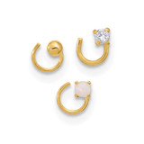 14K 22 Gauge CZ, Synthetic Opal and Ball Nose Post Set