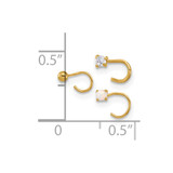 14K 22 Gauge CZ, Synthetic Opal and Ball Nose Post Set