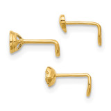 14K 22 Gauge Polished CZ, Flower and Heart Nose Ring Set