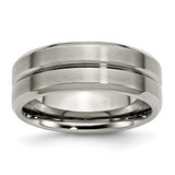Chisel Titanium Brushed and Polished 8mm Grooved Beveled Edge Band - TB-2D380F71-6014
