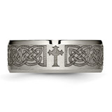 Chisel Titanium Brushed and Polished Cross Laser Design 8mm Beveled Edge Band - TB-E329E7A8-1198