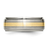 Chisel Titanium Brushed Center with 14k Gold Inlay 8mm Ridged Edge Band - TB-8E8D1135-4629