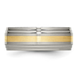 Chisel Titanium Brushed Center with 14k Gold Inlay 8mm Ridged Edge Band - TB-A84823A9-6203